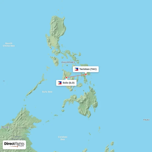 Tacloban - Iloilo direct flight map