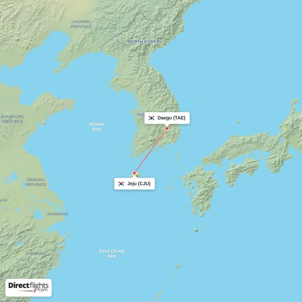 Daegu - Jeju direct flight map