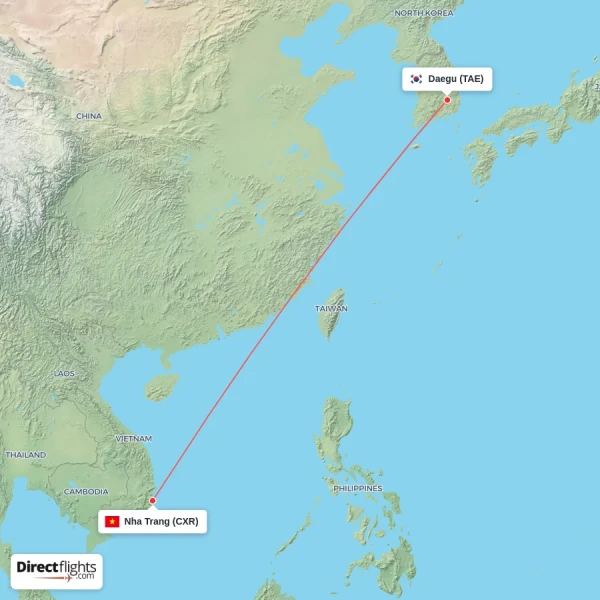 Daegu - Nha Trang direct flight map
