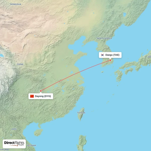 Daegu - Dayong direct flight map