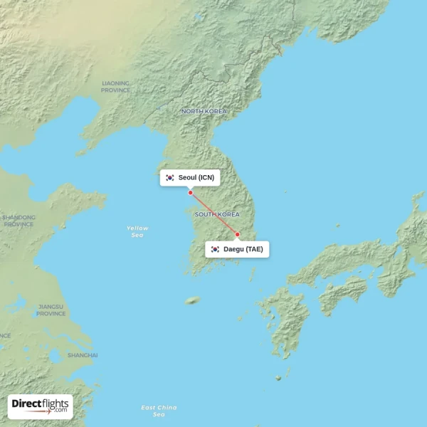 Daegu - Seoul direct flight map