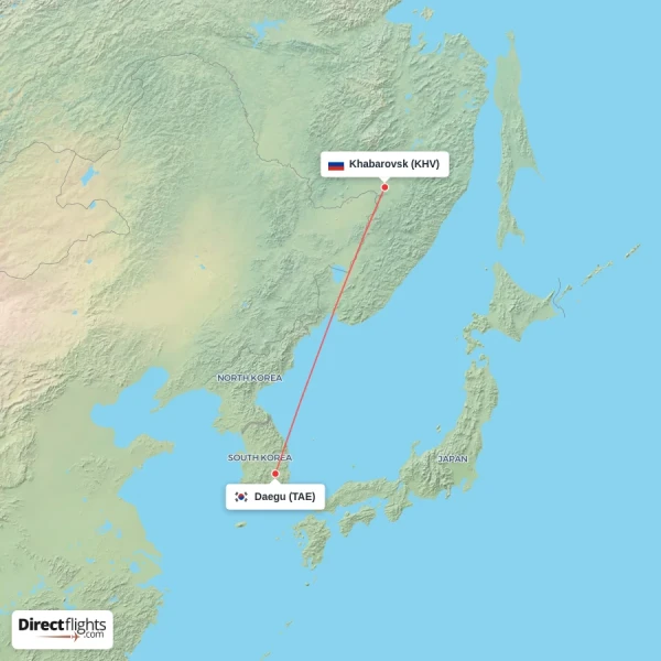 Daegu - Khabarovsk direct flight map