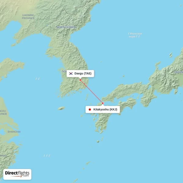 Daegu - Kitakyushu direct flight map