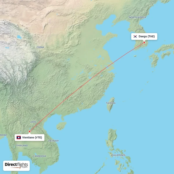 Daegu - Vientiane direct flight map