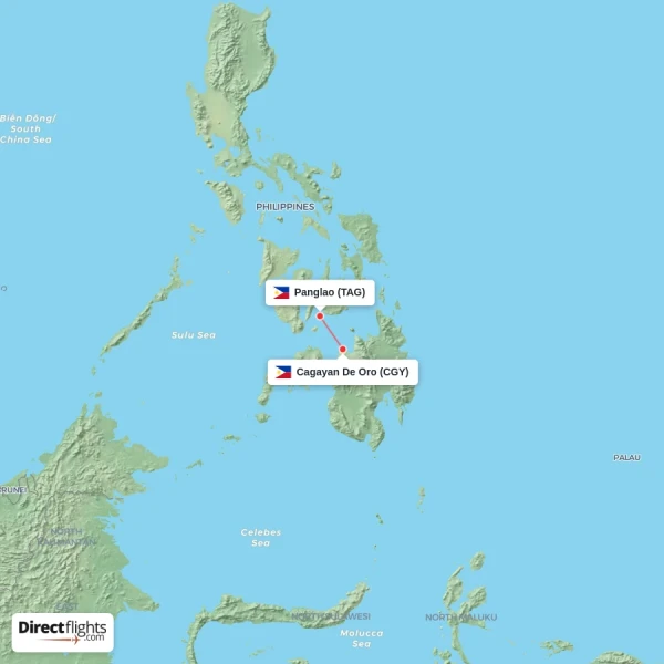 Panglao - Cagayan De Oro direct flight map