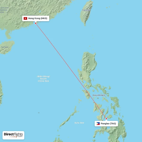 Panglao - Hong Kong direct flight map
