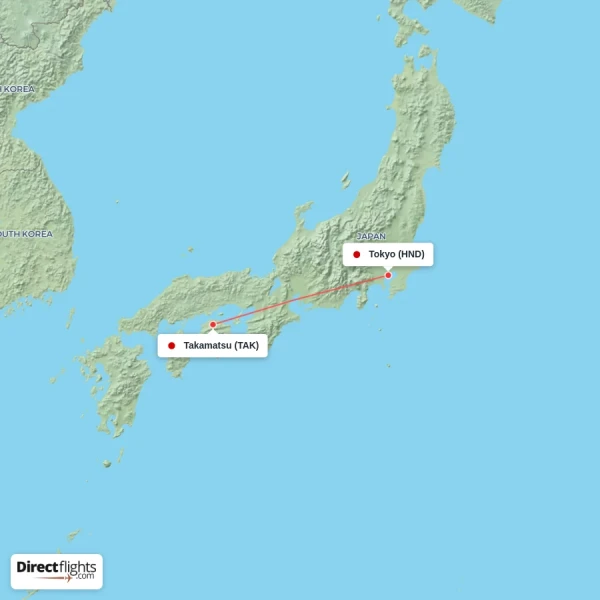 Takamatsu - Tokyo direct flight map