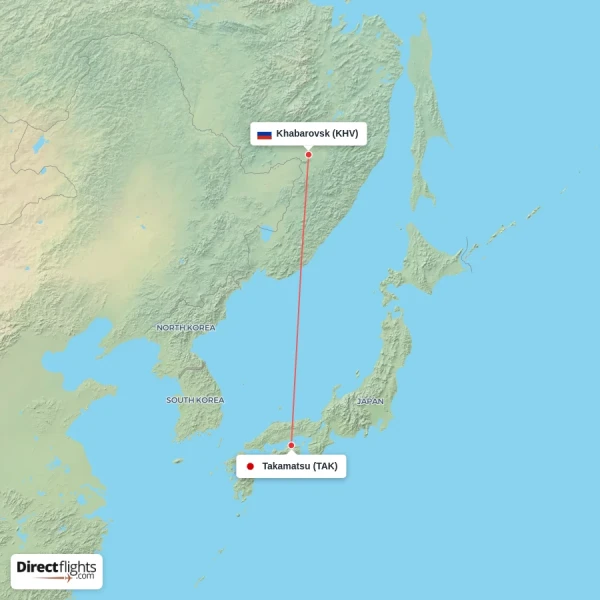 Takamatsu - Khabarovsk direct flight map