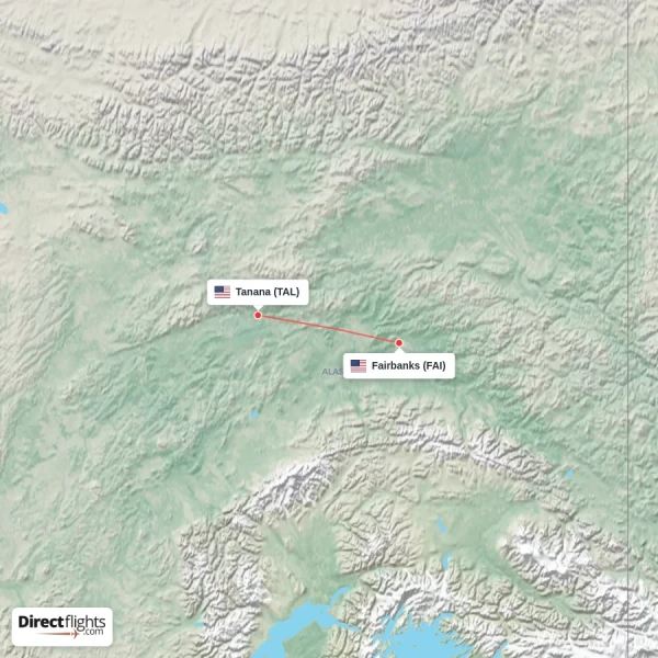 Tanana - Fairbanks direct flight map