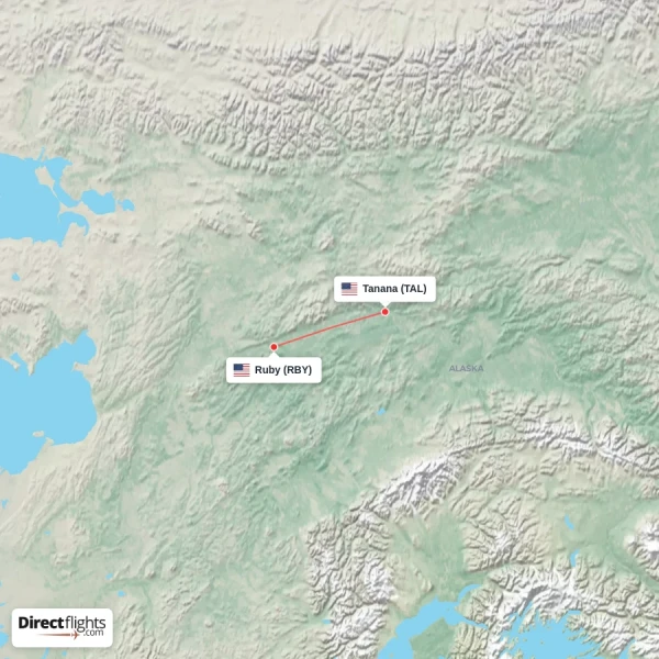 Tanana - Ruby direct flight map