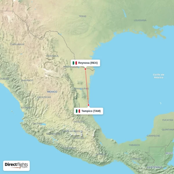 Tampico - Reynosa direct flight map
