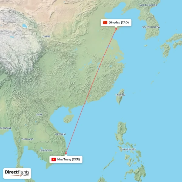 Qingdao - Nha Trang direct flight map