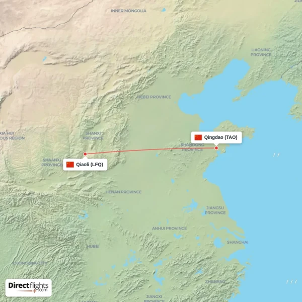 Qingdao - Qiaoli direct flight map