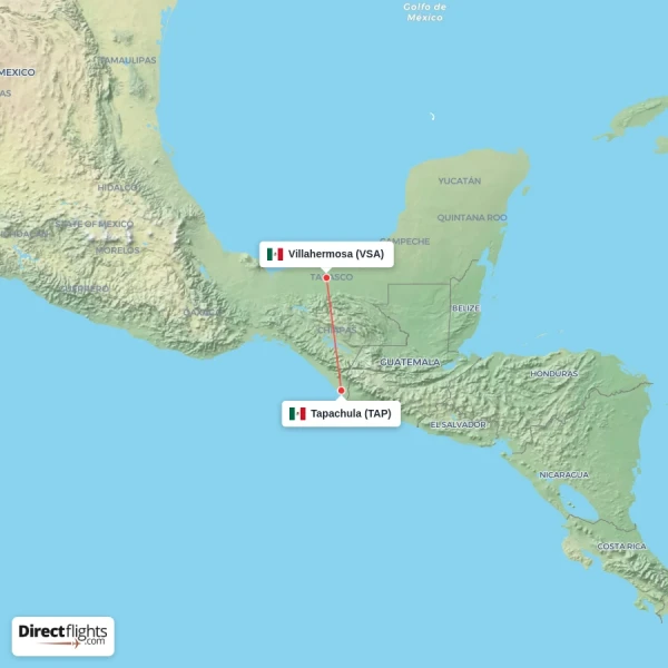 Tapachula - Villahermosa direct flight map