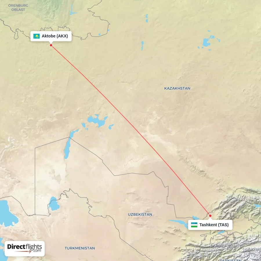 TAS - AKX route map