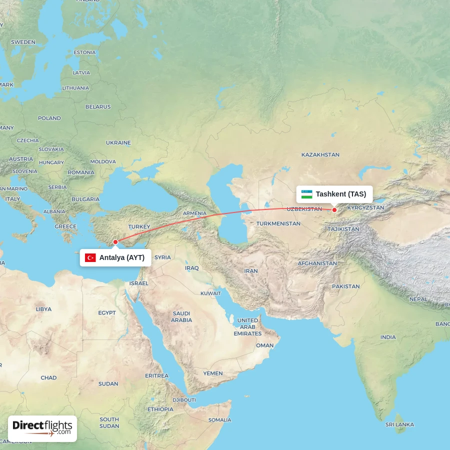 TAS - AYT route map