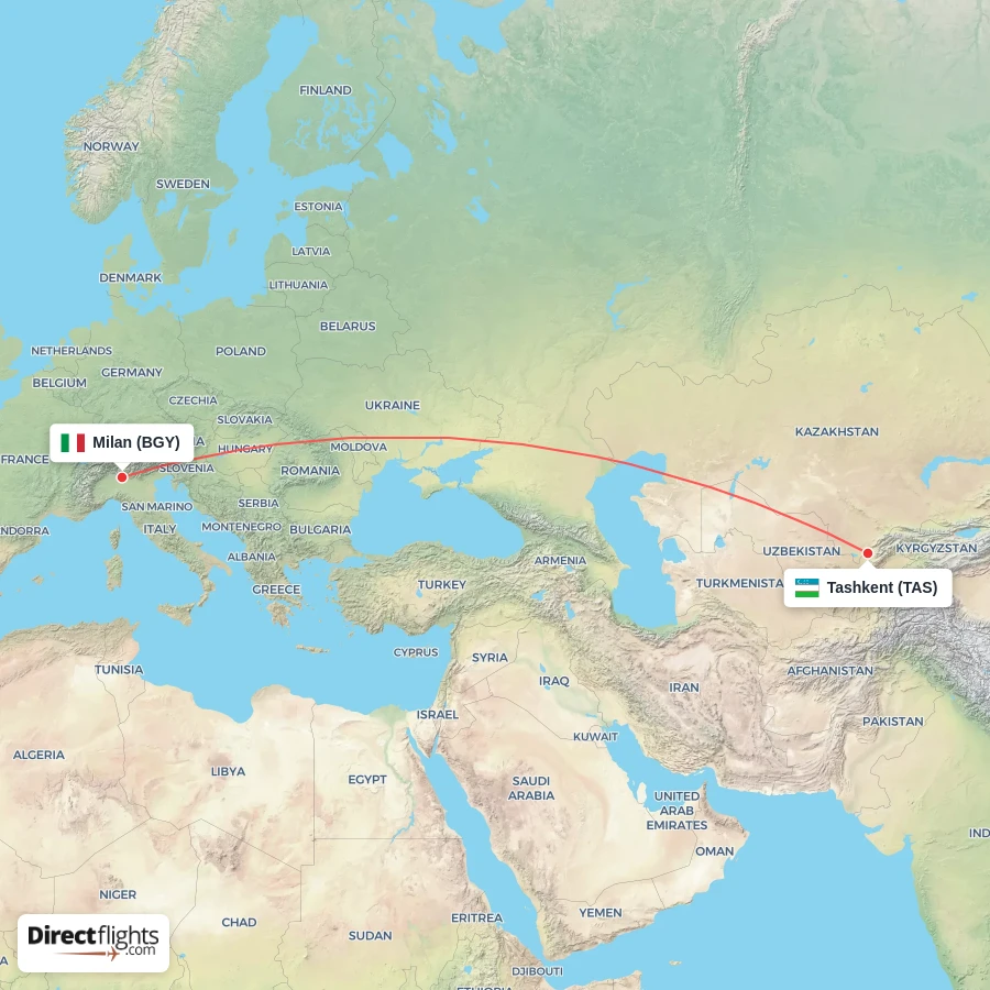 TAS - BGY route map