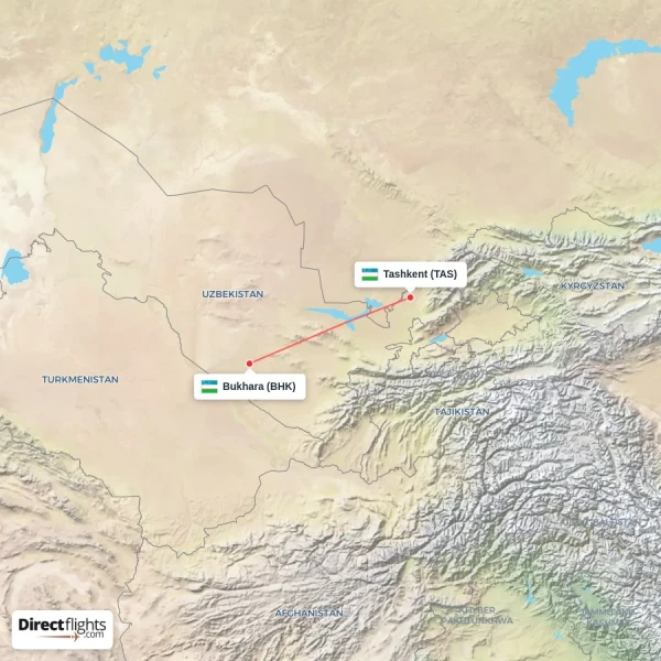 Tashkent - Bukhara direct flight map