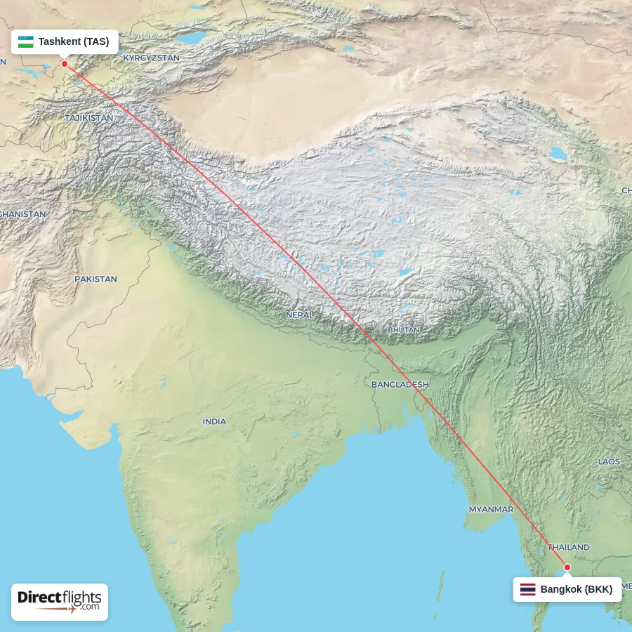TAS - BKK route map