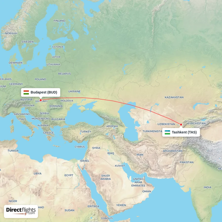 TAS - BUD route map