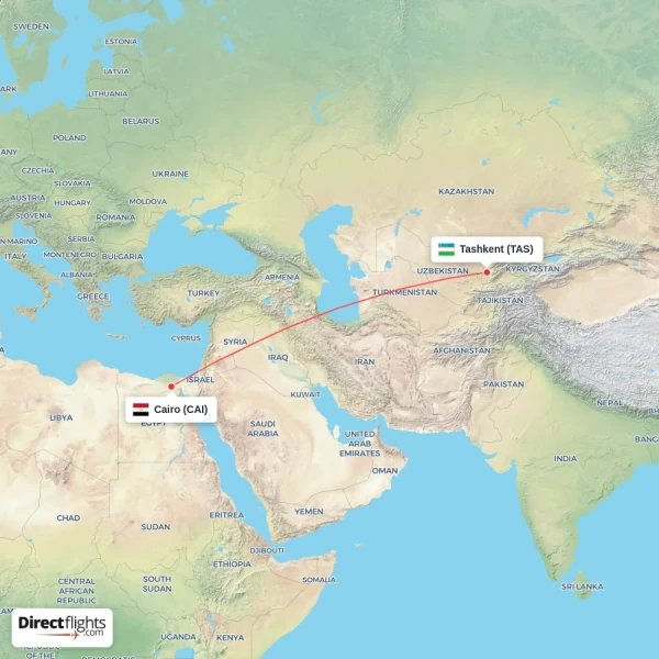 Tashkent - Cairo direct flight map