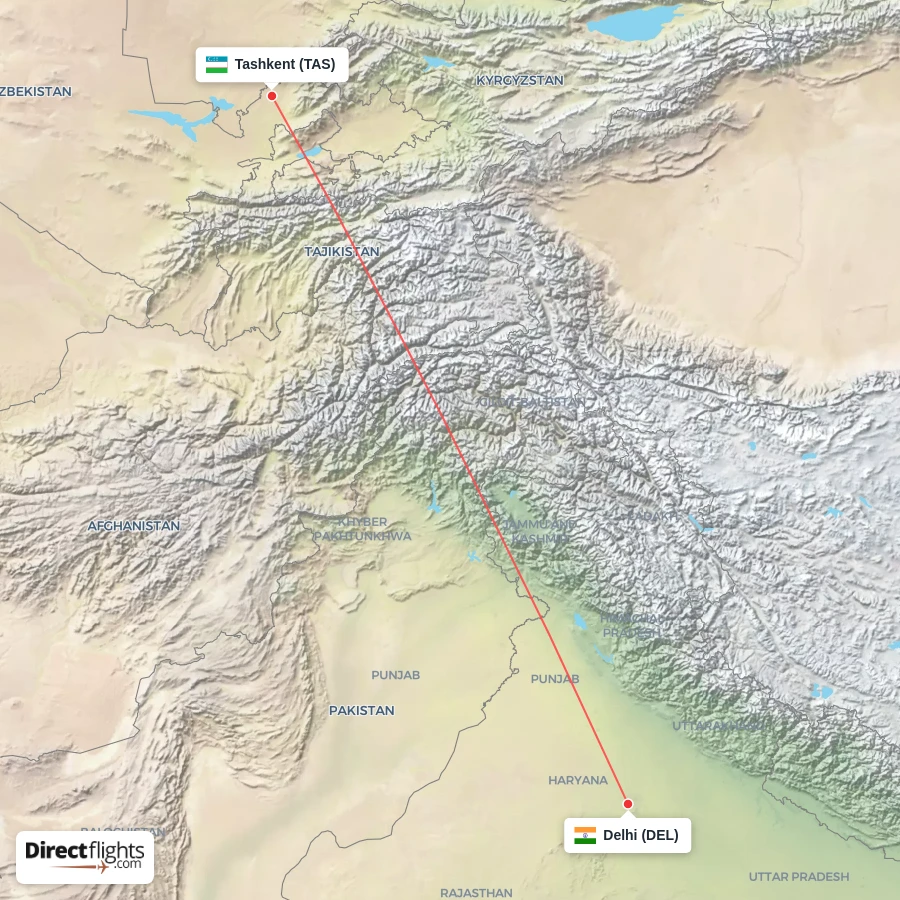 TAS - DEL route map