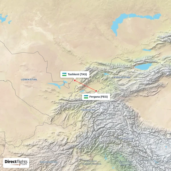 Tashkent - Fergana direct flight map