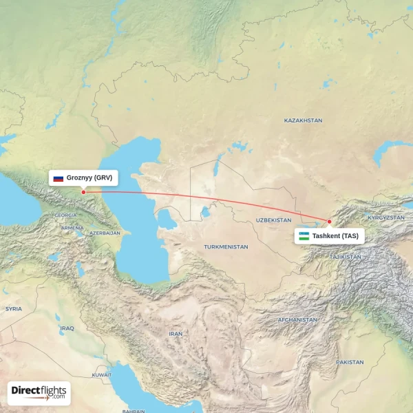 Tashkent - Groznyy direct flight map