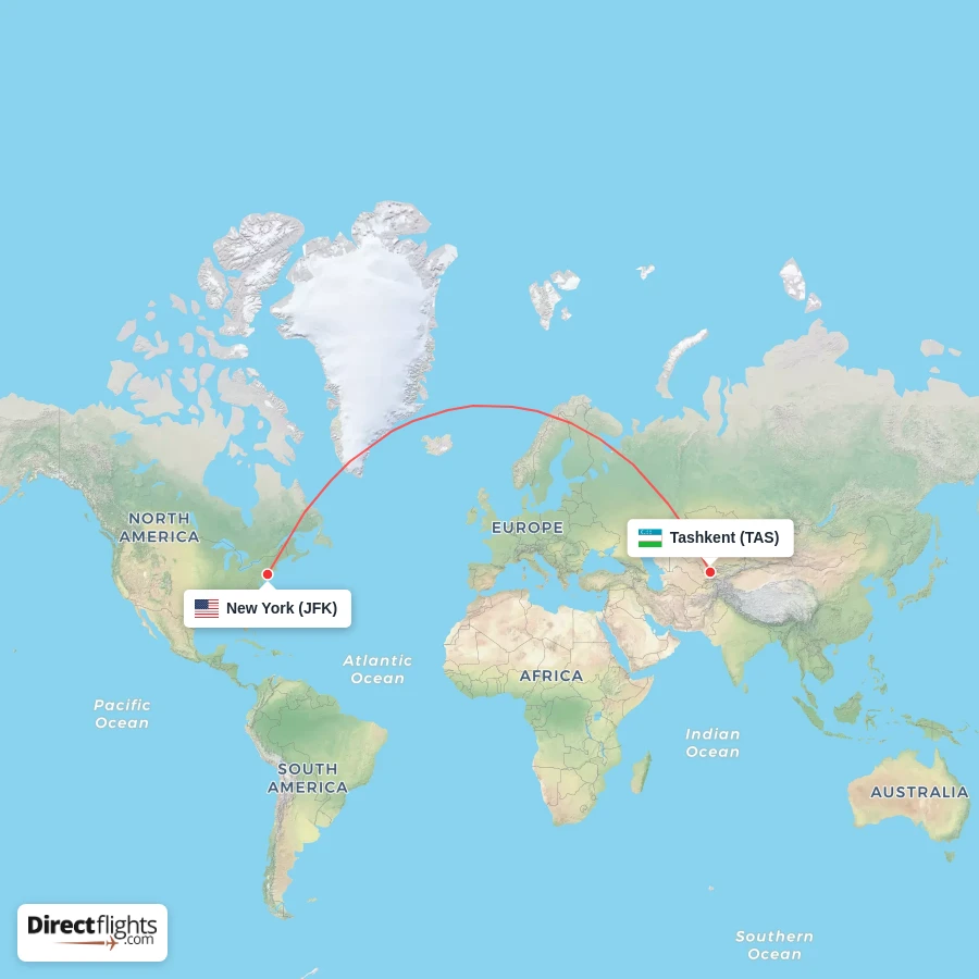 TAS - JFK route map
