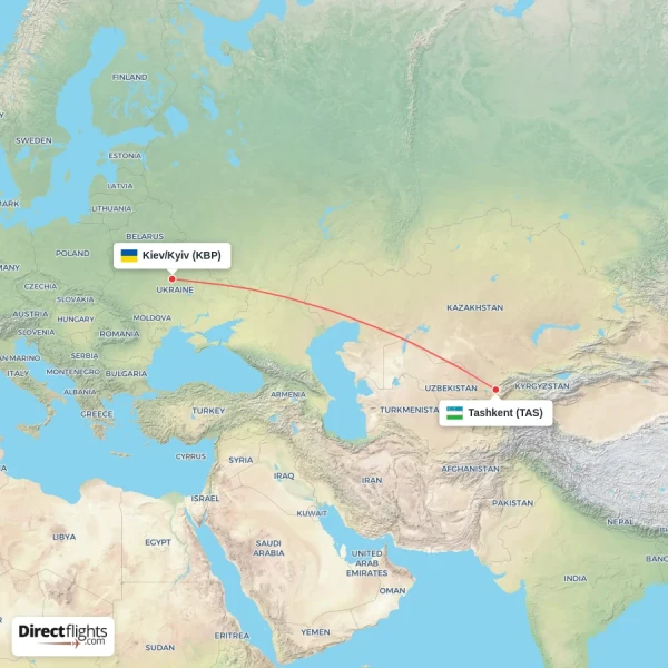 Tashkent - Kiev/Kyiv direct flight map
