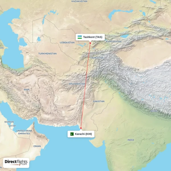 Tashkent - Karachi direct flight map