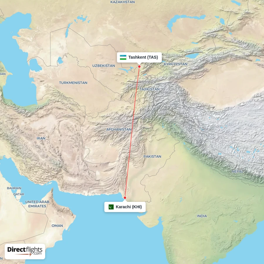 TAS - KHI route map