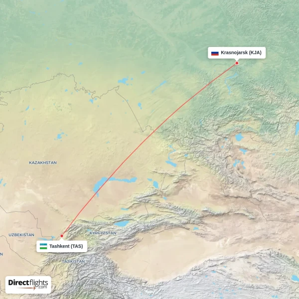 Tashkent - Krasnojarsk direct flight map