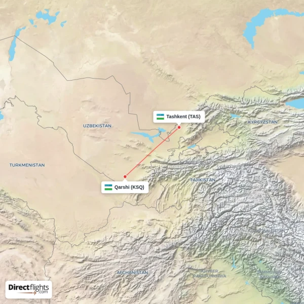 Tashkent - Qarshi direct flight map