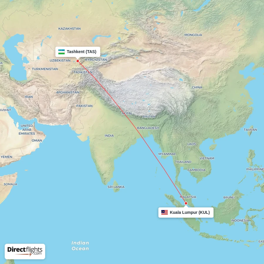 TAS - KUL route map
