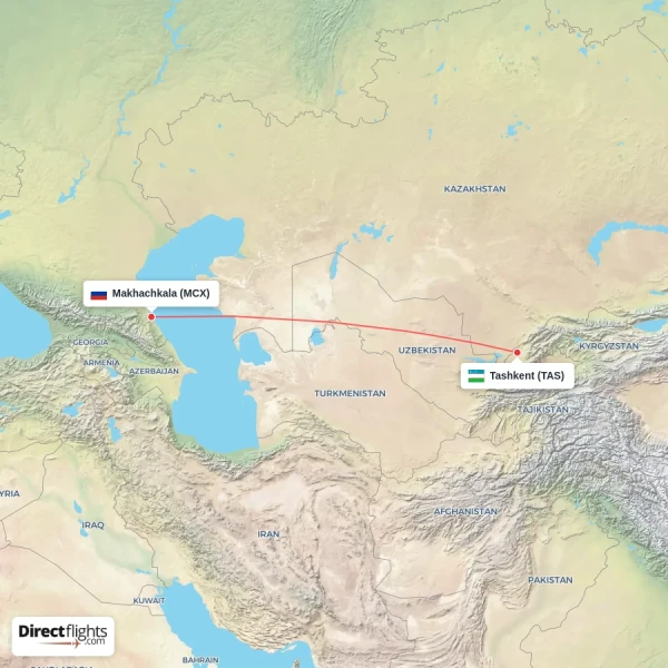 Tashkent - Makhachkala direct flight map