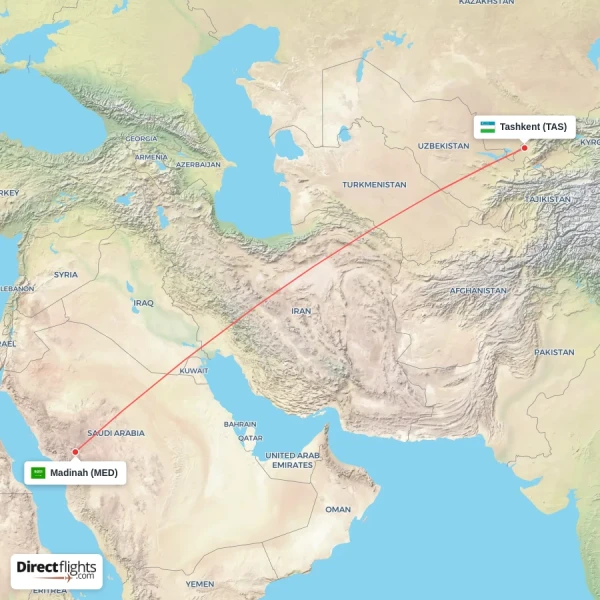 Tashkent - Madinah direct flight map