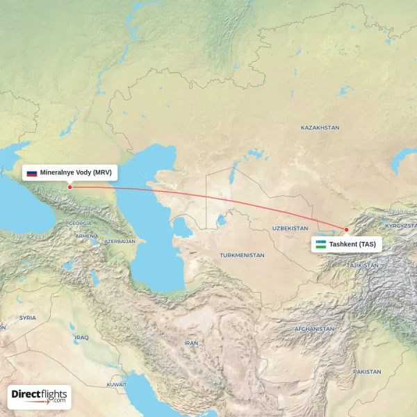 Tashkent - Mineralnye Vody direct flight map