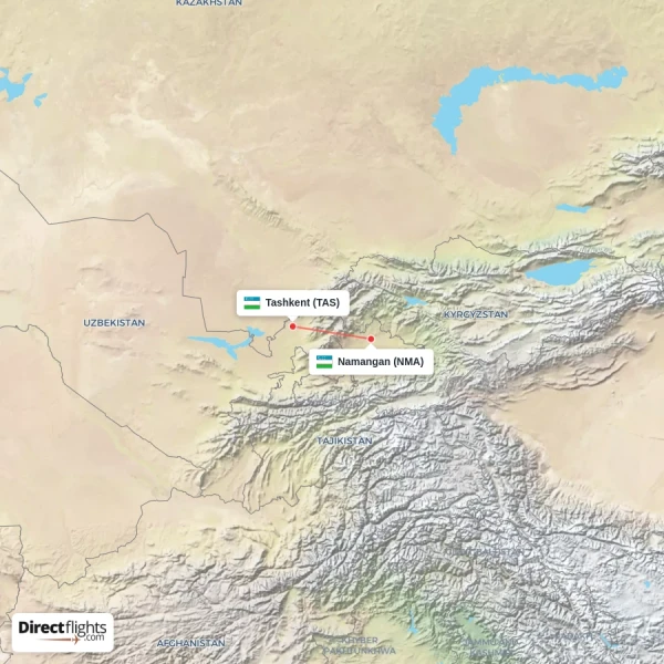 Tashkent - Namangan direct flight map