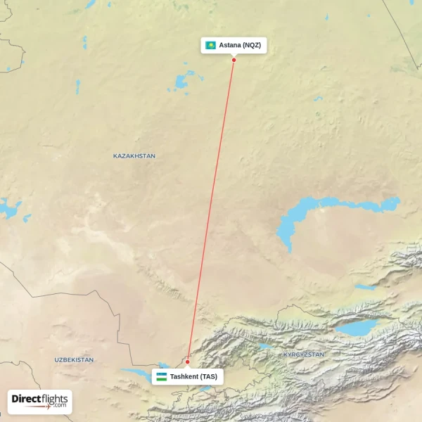 Tashkent - Astana direct flight map