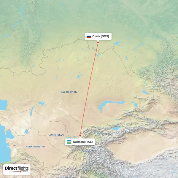 Tashkent - Omsk direct flight map