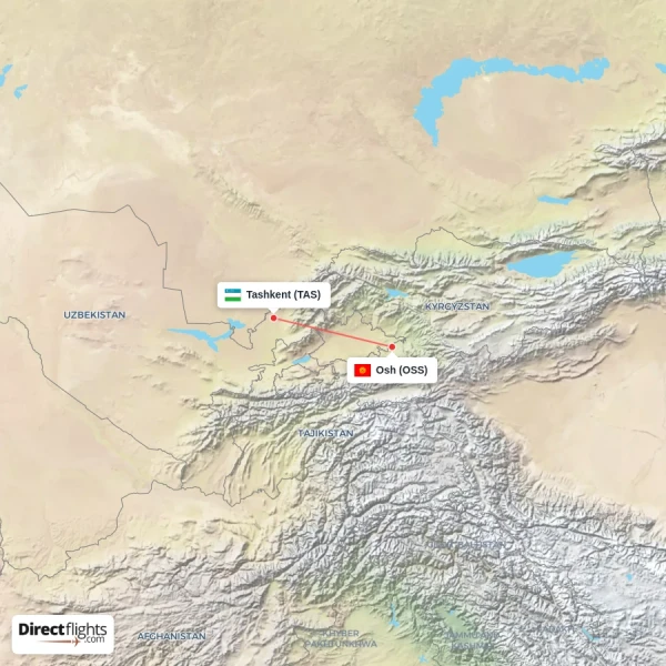Tashkent - Osh direct flight map