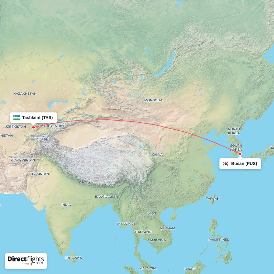 TAS - PUS route map