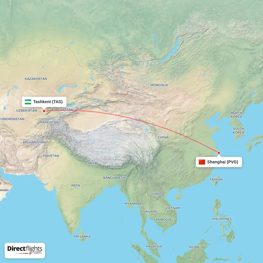 TAS - PVG route map