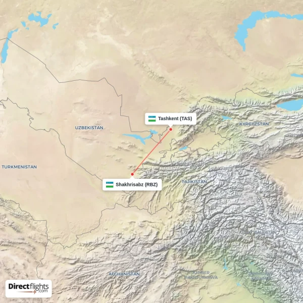 Tashkent - Shakhrisabz direct flight map