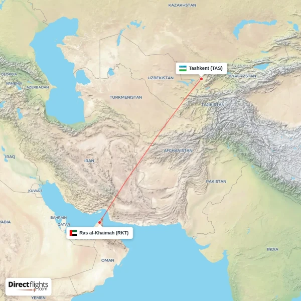Tashkent - Ras al-Khaimah direct flight map