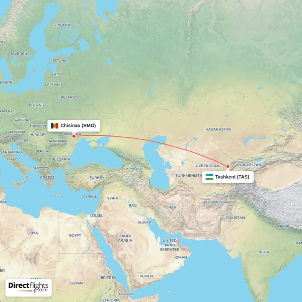 Tashkent - Chisinau direct flight map