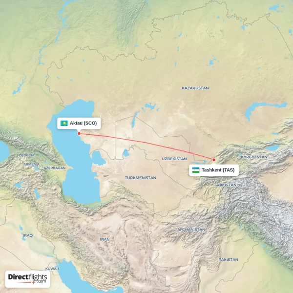 Tashkent - Aktau direct flight map