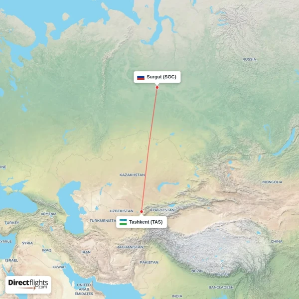 Tashkent - Surgut direct flight map