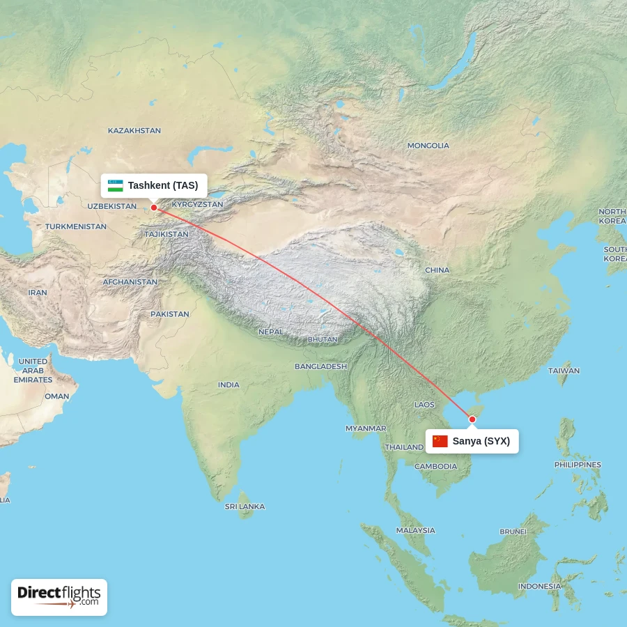TAS - SYX route map